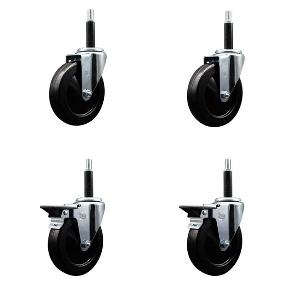 Service Caster 5'' Hard Rubber Wheel Swivel 3/4'' Expand Stem Caster Set 2 Brakes, 4PK SCC-EX20S514-HRS-2-PLB-2-34 - main